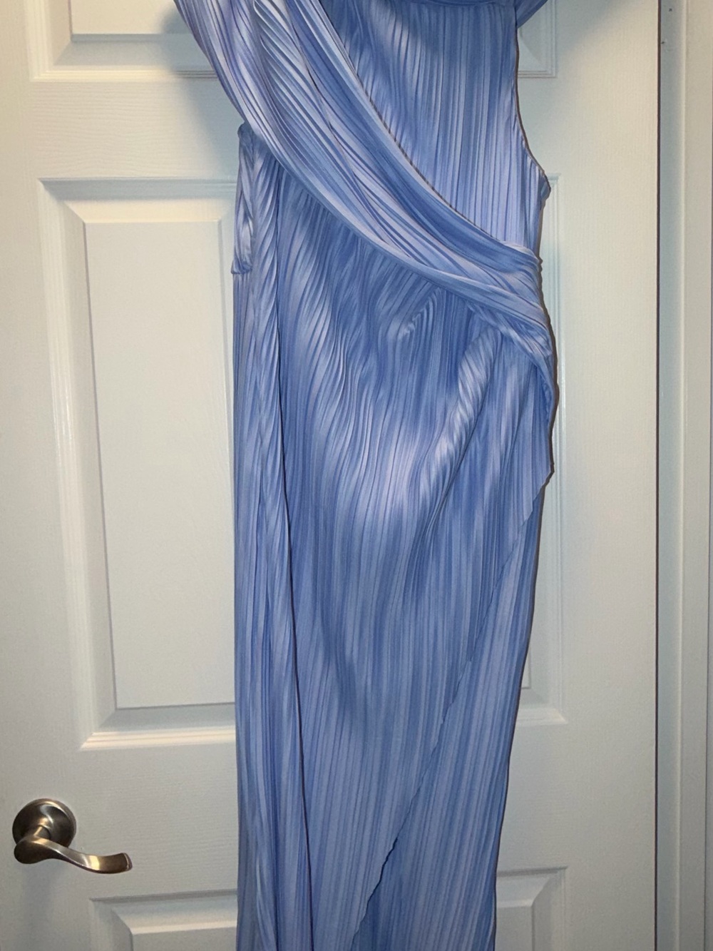 ASOS One-Shoulder Pleated Dress in Light Blue